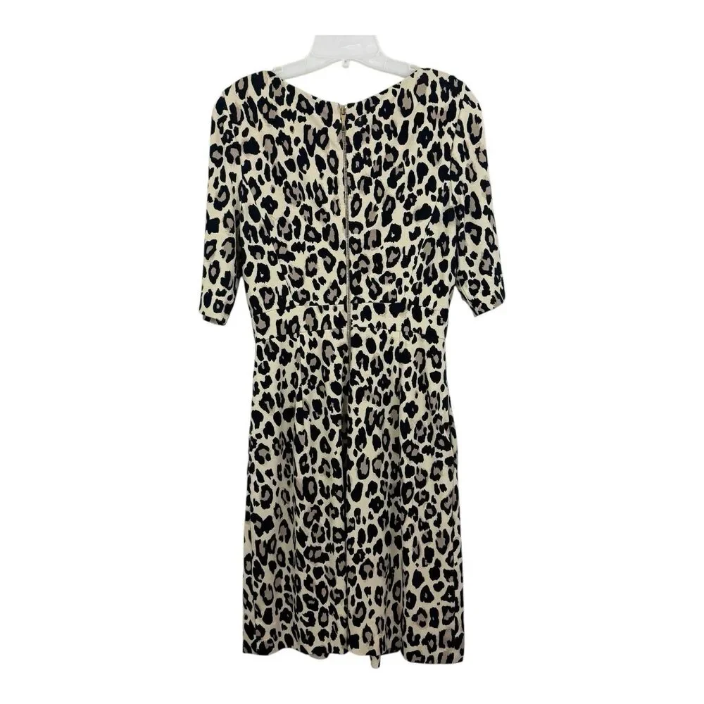 Kate Spade Dress Leopard Print Sheath Sz 8 Zip Back Short Sleeves Stretch